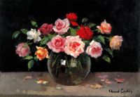  Vase de roses rouges et roses 